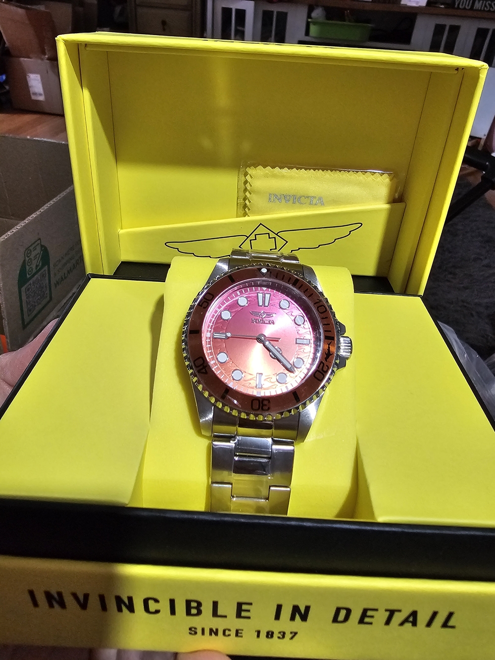 Invicta Men’s Stainless Steel Watch with Pink Dial and Silver Bracelet